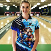 Load image into Gallery viewer, Funny Bulldog Bowling Team Shirt Custom Polo &amp; 1/4 Zip Bowling Jersey for Women Blue Bowling Unisex QZT911