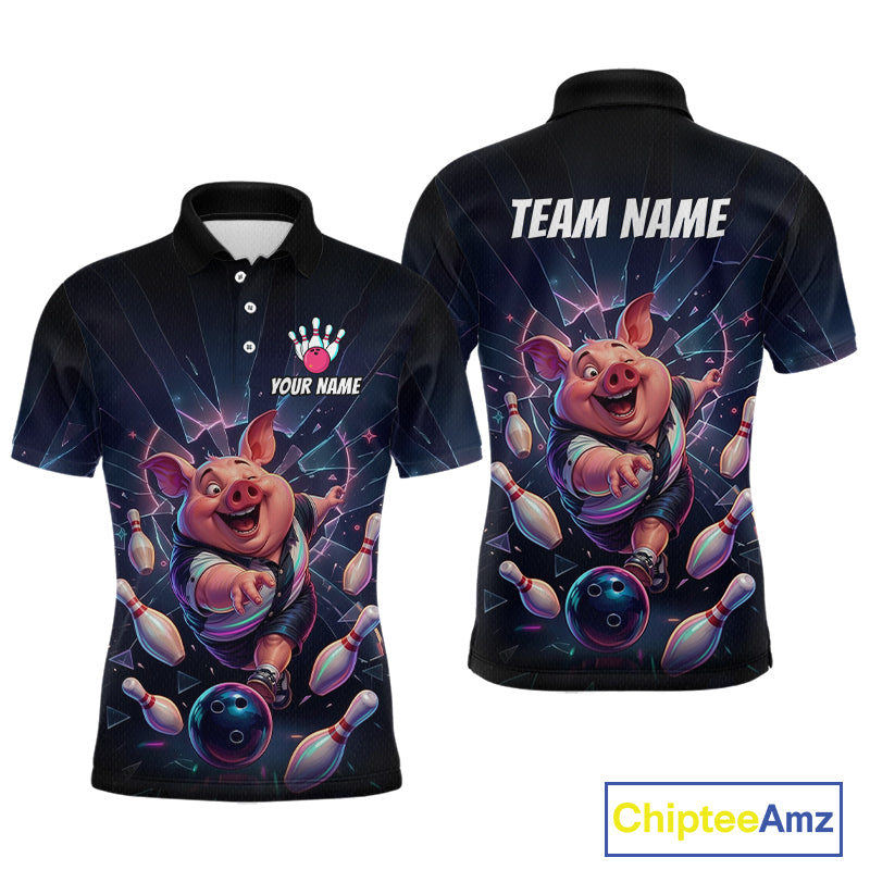 Custom Funny Pig Bowling Shirt for Men Neon Shattered Glass Bowling Team Jersey QZT1210