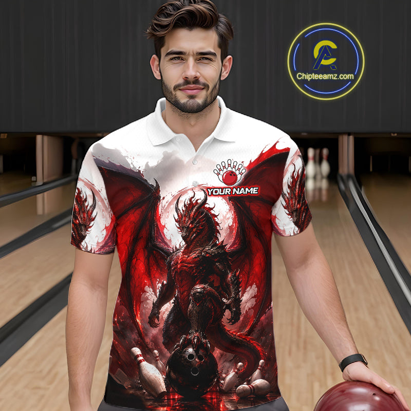 Custom Red Dragon Bowling Shirt for Men Bowling Team Jersey Polo & 1/4 Zip QZT1215