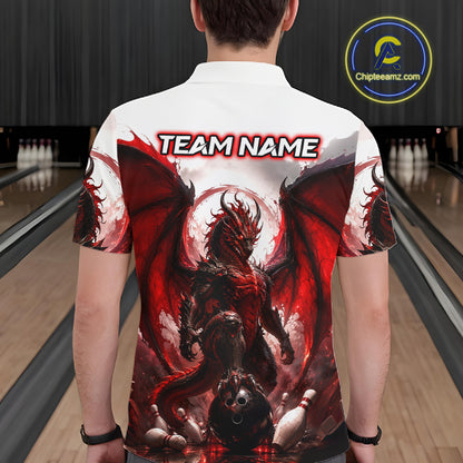 Custom Red Dragon Bowling Shirt for Men Bowling Team Jersey Polo & 1/4 Zip QZT1215