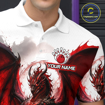 Custom Red Dragon Bowling Shirt for Men Bowling Team Jersey Polo & 1/4 Zip QZT1215