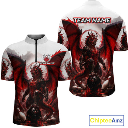 Custom Red Dragon Bowling Shirt for Men Bowling Team Jersey Polo & 1/4 Zip QZT1215