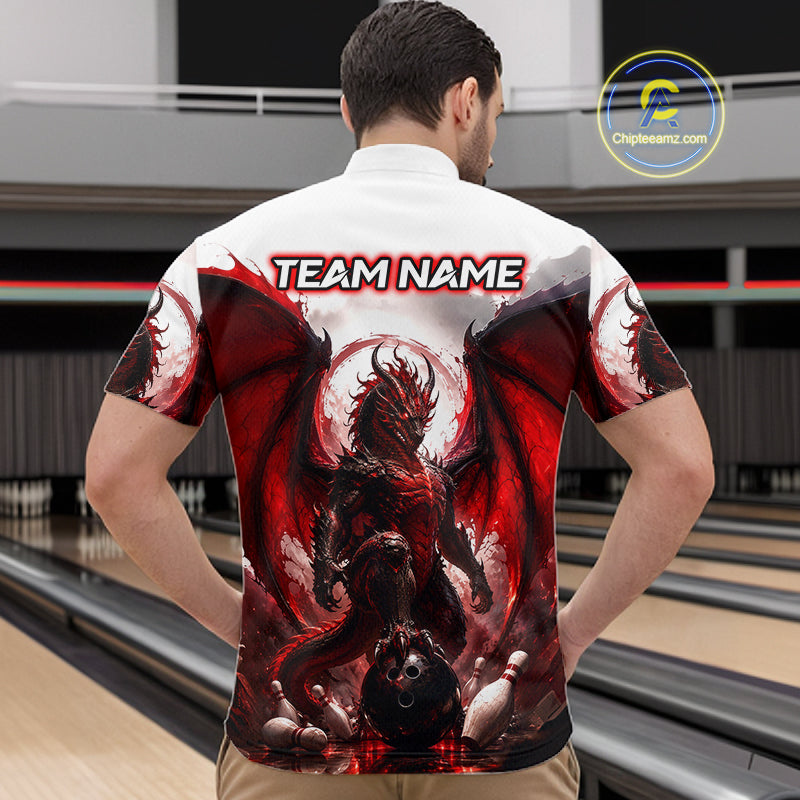 Custom Red Dragon Bowling Shirt for Men Bowling Team Jersey Polo & 1/4 Zip QZT1215