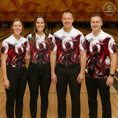Custom Red Dragon Bowling Shirt for Men Bowling Team Jersey Polo & 1/4 Zip QZT1215