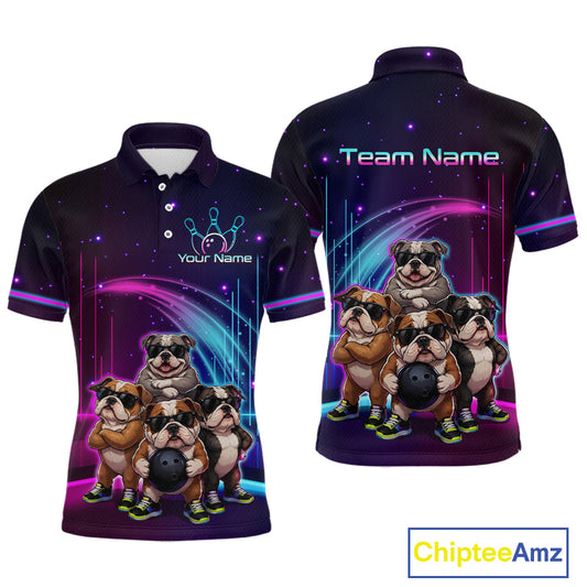 Custom Team Funny Bulldog Bowling Shirt for Men Neon Bowling Jersey Polo & 1/4-Zip QZT1217