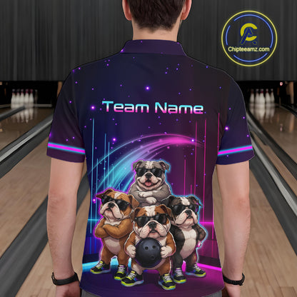 Custom Team Funny Bulldog Bowling Shirt for Men Neon Bowling Jersey Polo & 1/4-Zip QZT1217