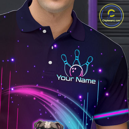 Custom Team Funny Bulldog Bowling Shirt for Men Neon Bowling Jersey Polo & 1/4-Zip QZT1217
