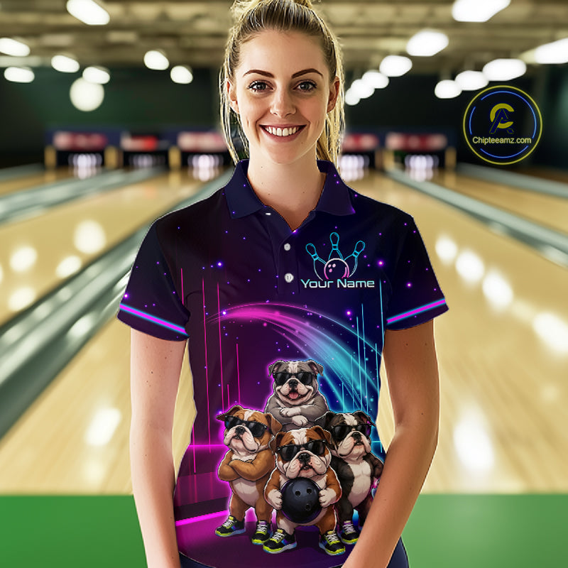 Custom Team Funny Bulldog Bowling Shirt for Women Neon Bowling Jersey Polo & 1/4-Zip QZT1217