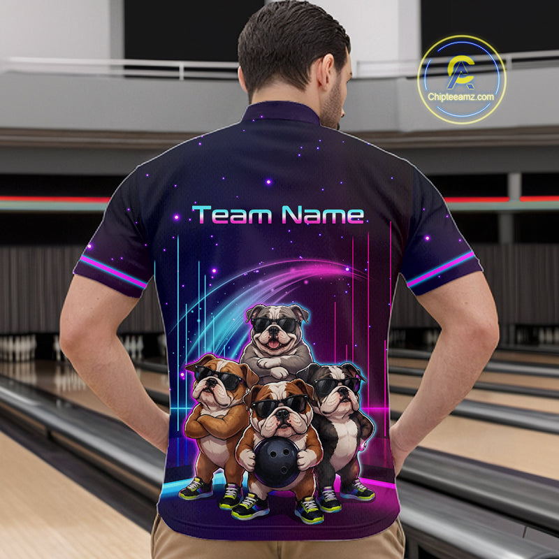 Custom Team Funny Bulldog Bowling Shirt for Men Neon Bowling Jersey Polo & 1/4-Zip QZT1217