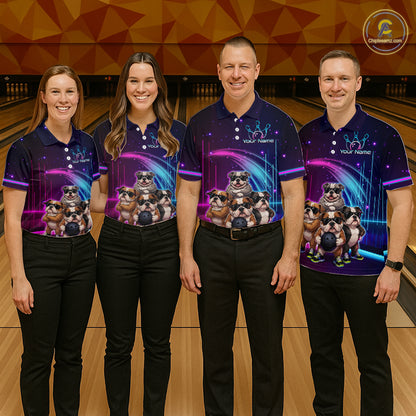 Custom Team Funny Bulldog Bowling Shirt for Men Neon Bowling Jersey Polo & 1/4-Zip QZT1217