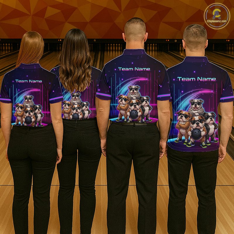 Custom Team Funny Bulldog Bowling Shirt for Men Neon Bowling Jersey Polo & 1/4-Zip QZT1217