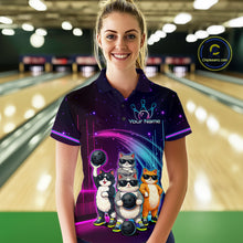 Load image into Gallery viewer, Custom Team Funny Cat Bowling Shirt for Women Neon Bowling Jersey Polo &amp; Quarter-Zip Bowling Outfit QZT914