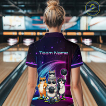 Load image into Gallery viewer, Custom Team Funny Cat Bowling Shirt for Women Neon Bowling Jersey Polo &amp; Quarter-Zip Bowling Outfit QZT914