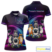 Load image into Gallery viewer, Custom Team Funny Cat Bowling Shirt for Women Neon Bowling Jersey Polo &amp; Quarter-Zip Bowling Outfit QZT914