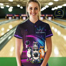 Load image into Gallery viewer, Custom Team Funny Cat Bowling Shirt for Women Neon Bowling Jersey Polo &amp; Quarter-Zip Bowling Outfit QZT914