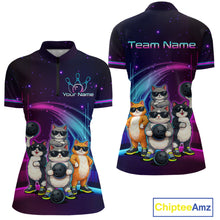 Load image into Gallery viewer, Custom Team Funny Cat Bowling Shirt for Women Neon Bowling Jersey Polo &amp; Quarter-Zip Bowling Outfit QZT914