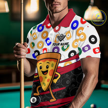 Load image into Gallery viewer, Person wearing a colorful shirt with billiard ball design and pizza graphic, holding a pool cue.