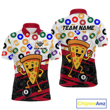 Load image into Gallery viewer, Two view of shirts with pizza design and colorful patterns, featuring 'Team Name' text and 'Chiptee Amz' branding.