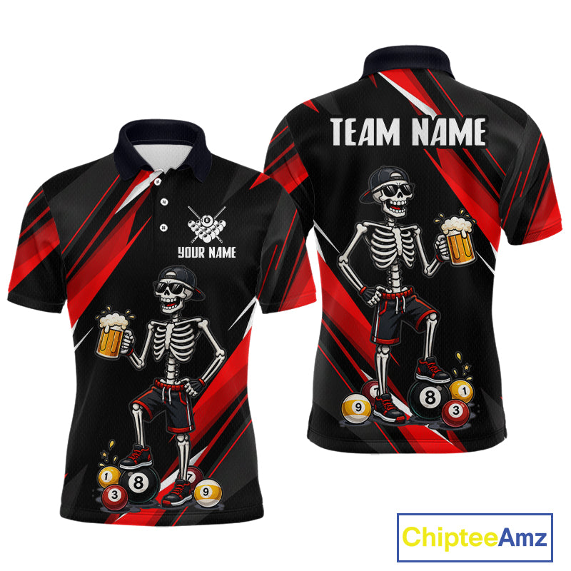 Black and red polo shirt with skeleton design and 'Team Name' text on a white background