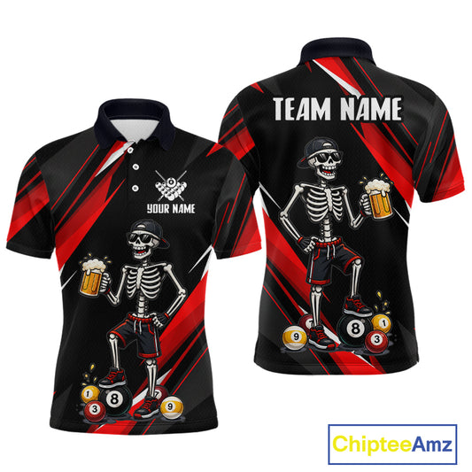 Black and red polo shirt with skeleton design and 'Team Name' text on a white background