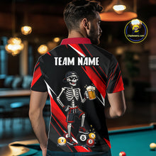 Load image into Gallery viewer, Person wearing a black and red polo shirt with a skeleton design and 'TEAM NAME' text, standing in a bar setting.