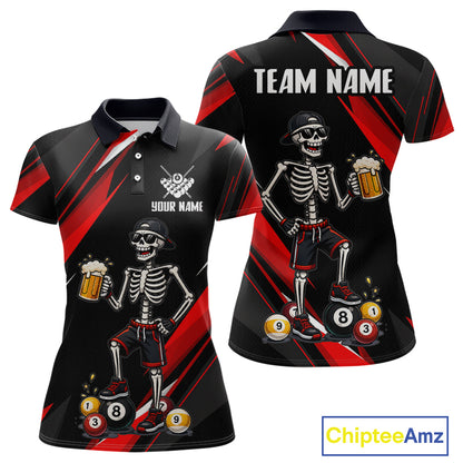 Black and red polo shirt with skeleton design and 'Team Name' text on a white background