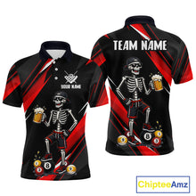 Load image into Gallery viewer, Black and red polo shirt with skeleton design and 'Team Name' text on a white background
