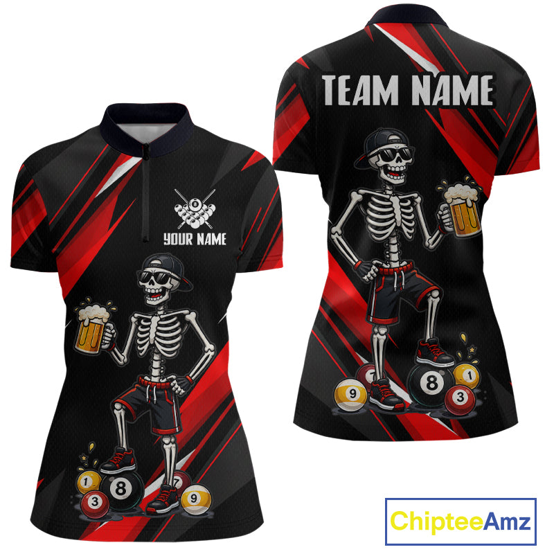 Black and red polo shirt with skeleton design and 'Team Name' text on a white background