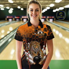 Load image into Gallery viewer, Orange Diomond Leopard Bowling Shirt for Women Custom Bowling Jersey Polo &amp; Quarter-Zip QZT1028