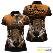 Load image into Gallery viewer, Orange Diomond Leopard Bowling Shirt for Women Custom Bowling Jersey Polo &amp; Quarter-Zip QZT1028