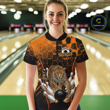 Load image into Gallery viewer, Orange Diomond Leopard Bowling Shirt for Women Custom Bowling Jersey Polo &amp; Quarter-Zip QZT1028