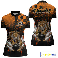 Load image into Gallery viewer, Orange Diomond Leopard Bowling Shirt for Women Custom Bowling Jersey Polo &amp; Quarter-Zip QZT1028