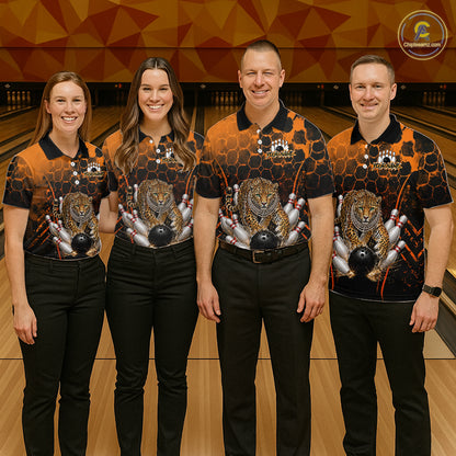 Orange Diomond Leopard Bowling Shirt for Women Custom Bowling Jersey Polo & Quarter-Zip QZT1028