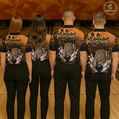Orange Diomond Leopard Bowling Shirt for Women Custom Bowling Jersey Polo & Quarter-Zip QZT1028