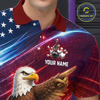 Custom American Flag Eagle Bowling Shirt for Men Patriotic Bowling Jersey Polo & Quarter-Zip QZT1030