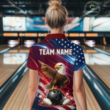 Load image into Gallery viewer, Custom American Flag Eagle Bowling Shirt for Women Patriotic Bowling Jersey Polo &amp; Quarter-Zip QZT1030