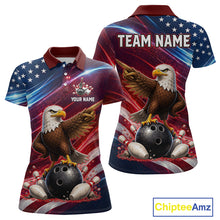 Load image into Gallery viewer, Custom American Flag Eagle Bowling Shirt for Women Patriotic Bowling Jersey Polo &amp; Quarter-Zip QZT1030