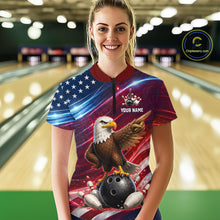 Load image into Gallery viewer, Custom American Flag Eagle Bowling Shirt for Women Patriotic Bowling Jersey Polo &amp; Quarter-Zip QZT1030