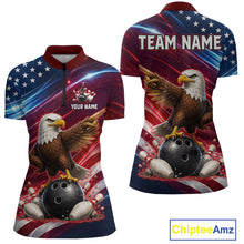 Load image into Gallery viewer, Custom American Flag Eagle Bowling Shirt for Women Patriotic Bowling Jersey Polo &amp; Quarter-Zip QZT1030