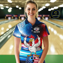 Load image into Gallery viewer, Custom American Flag Chicken Bowling Shirt for Women Patriotic Bowling Jersey Polo &amp; Quarter-Zip QZT1031