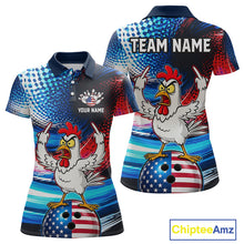 Load image into Gallery viewer, Custom American Flag Chicken Bowling Shirt for Women Patriotic Bowling Jersey Polo &amp; Quarter-Zip QZT1031