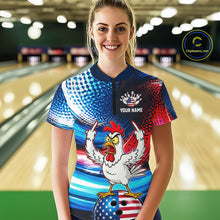 Load image into Gallery viewer, Custom American Flag Chicken Bowling Shirt for Women Patriotic Bowling Jersey Polo &amp; Quarter-Zip QZT1031