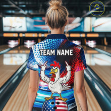 Load image into Gallery viewer, Custom American Flag Chicken Bowling Shirt for Women Patriotic Bowling Jersey Polo &amp; Quarter-Zip QZT1031
