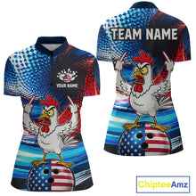 Load image into Gallery viewer, Custom American Flag Chicken Bowling Shirt for Women Patriotic Bowling Jersey Polo &amp; Quarter-Zip QZT1031