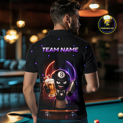 Custom 8 Ball Pool Shirt with Beer Personalized Billiard Team Jersey for Men Billiard Shirt BHT112