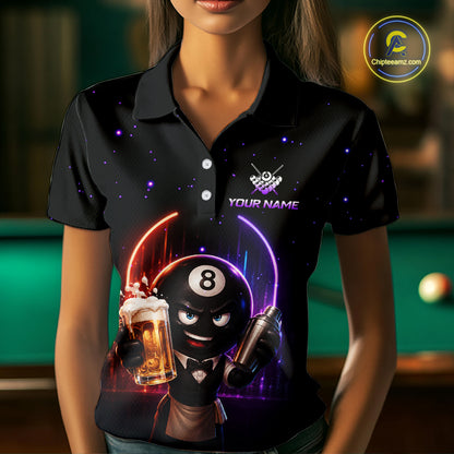 Custom 8 Ball Pool Shirt with Beer Personalized Billiard Team Jersey for Women Billiard Shirt BHT112