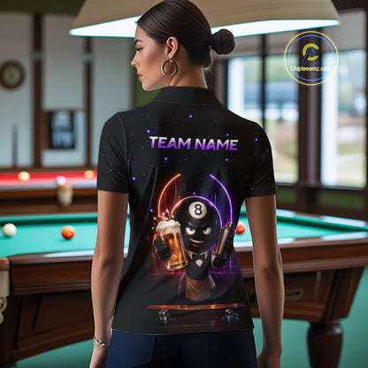 Custom 8 Ball Pool Shirt with Beer Personalized Billiard Team Jersey for Women Billiard Shirt BHT112