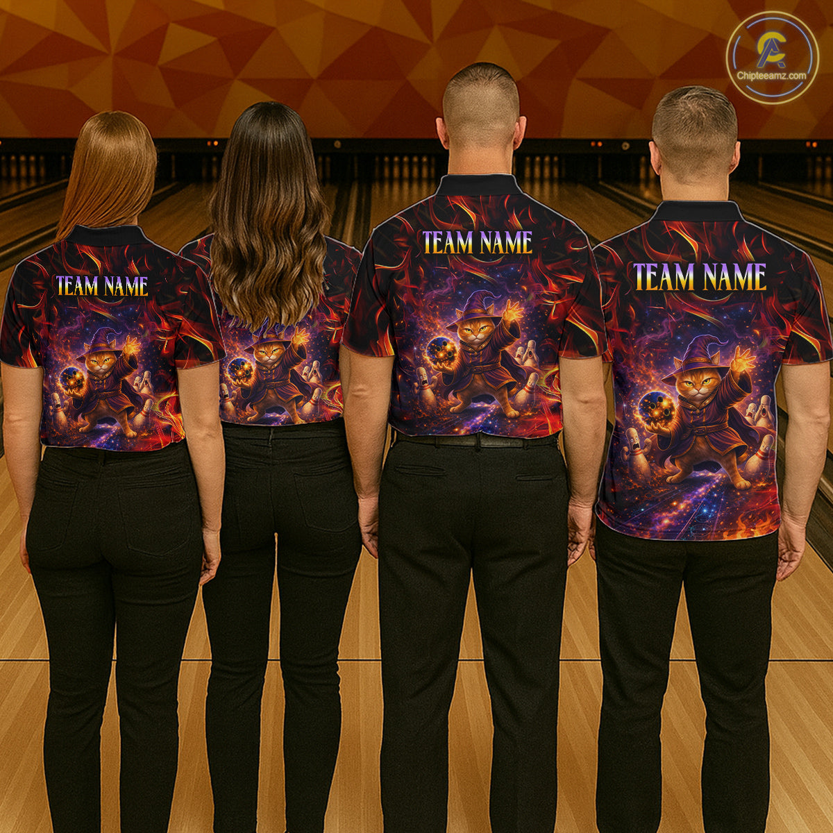 Custom Funny Cat Wizard Bowling Shirts for Women Flame Bowling Jersey for Team Bowling Outfit QZT921