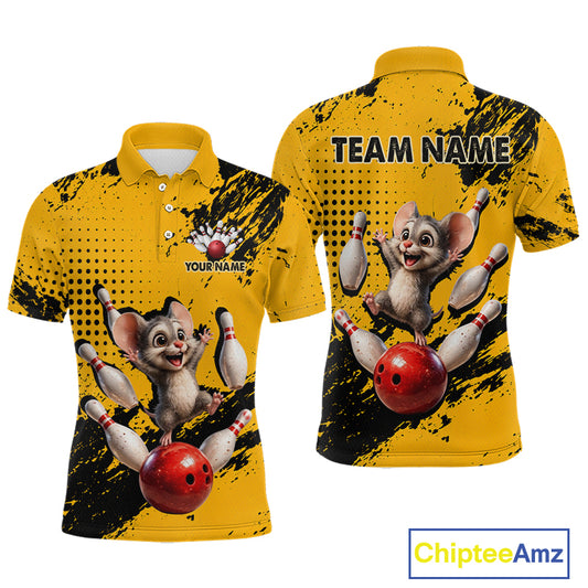 Black & Yellow Funny Mouse Bowling Team Shirt for Men Custom Bowling Jersey Polo & Quarter-Zip QZT1032