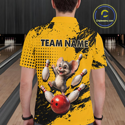 Black & Yellow Funny Mouse Bowling Team Shirt for Men Custom Bowling Jersey Polo & Quarter-Zip QZT1032
